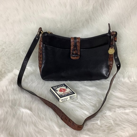 Brahmin Vintage 90s Isabelle Black Tuscan Italian Leather & Croc Baguette Bag - Picture 1 of 10